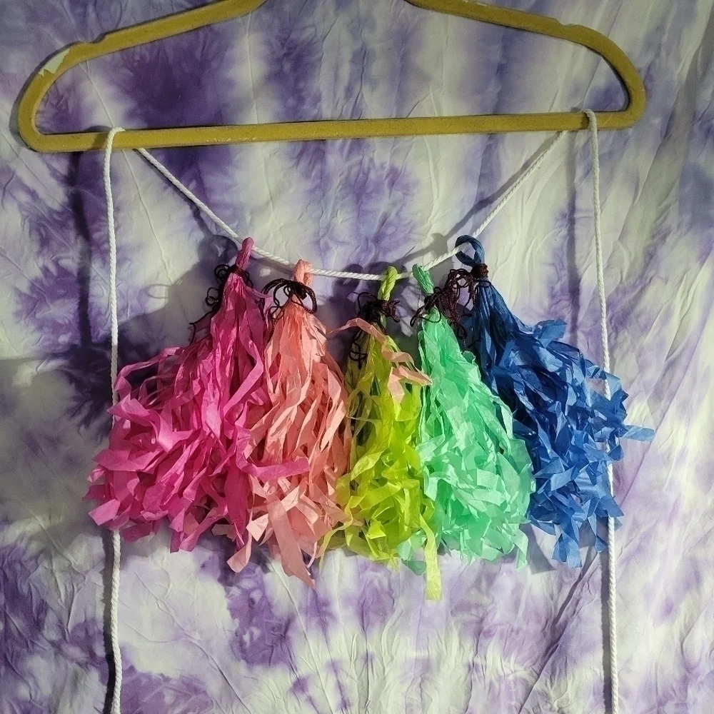 NEW Handmade 5 Color Tissue Paper Tassel Garland Multicolored Size Is 7 Feet